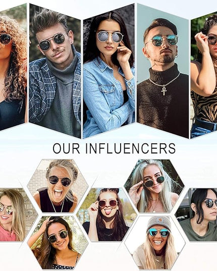 SOJOS Retro Vintage Round Polarized Sunglasses for Women Men Small Double Bridge Circle Sunnies SJ1104
