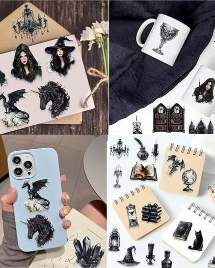 100 Pcs Mystical Witchy Magic Transparent Stickers, Potion Witchcraft Supplies Sticker,Dark Aesthetic Sticker for Adults,Scrapbooking,Journaling,Planner, Laptops (Dark Witchy)