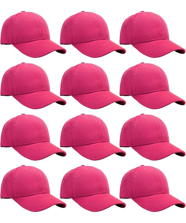 Falari Wholesale Bulk Lot 12-Pack Baseball Cap Adjustable Size Plain Blank Solid Color
