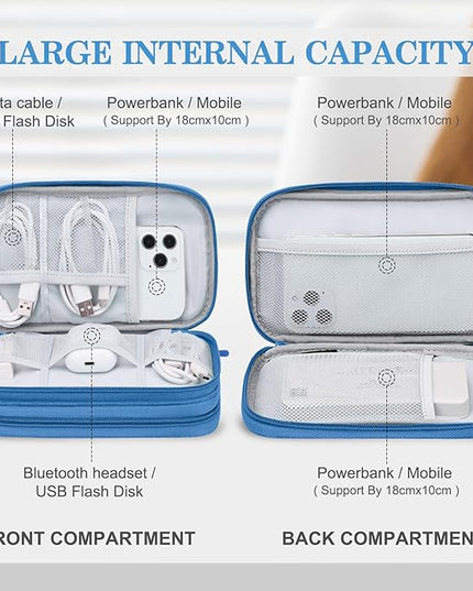 FYY Electronic Organizer, Travel Cable Organizer Bag Pouch Electronic Accessories Carry Case Portable Waterproof Double Layers Storage Bag for Cable, Cord, Charger, Phone, Earphone, Medium Size, Cyan