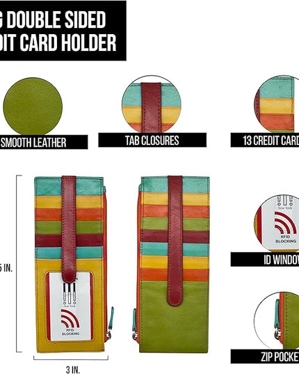 ili New York Long Double Sided Slim Wallet, RFID Blocking Card Holder with ID Window and Side Zip Pocket for Men and Women, Citrus