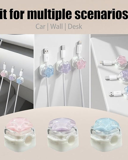 3Pack Magnetic Cable Clips for Nightstand, Adhesive Night-Glowing Cord Holder Organizer for Office Home Desk Wall Car (Star)