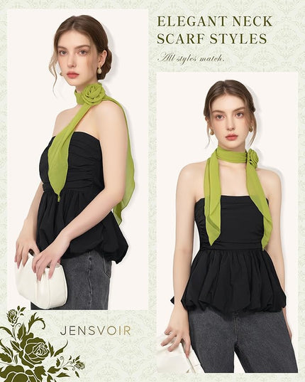 Chiffon Scarf for Women, Removable Flower Neck Scarf Light Soft Fashion Rose Scarves Versatile Headband or Hair Band