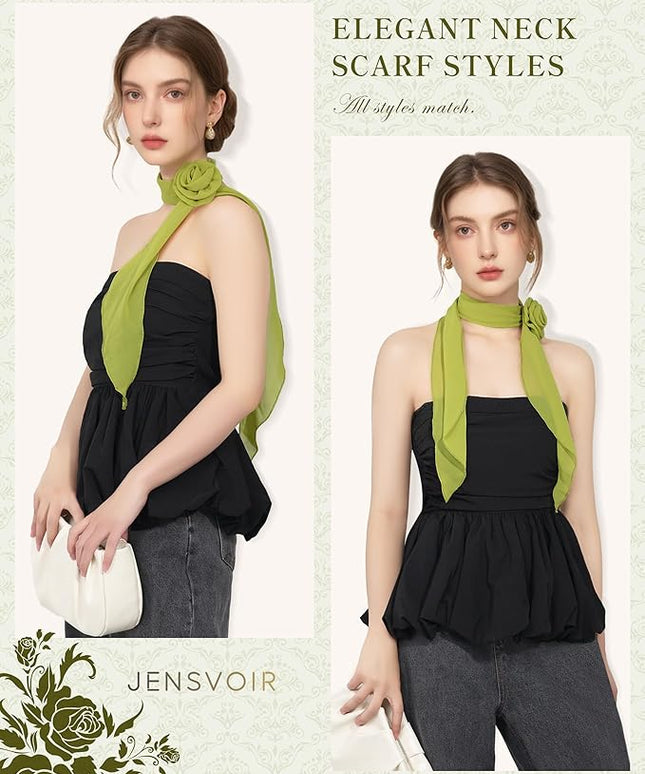 Chiffon Scarf for Women, Removable Flower Neck Scarf Light Soft Fashion Rose Scarves Versatile Headband or Hair Band