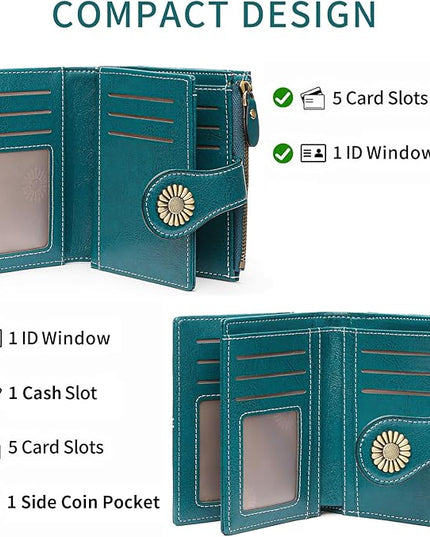 SENDEFN Small Womens Wallet Leather Bifold Card Holder RFID Blocking with Zipper Coin Pocket
