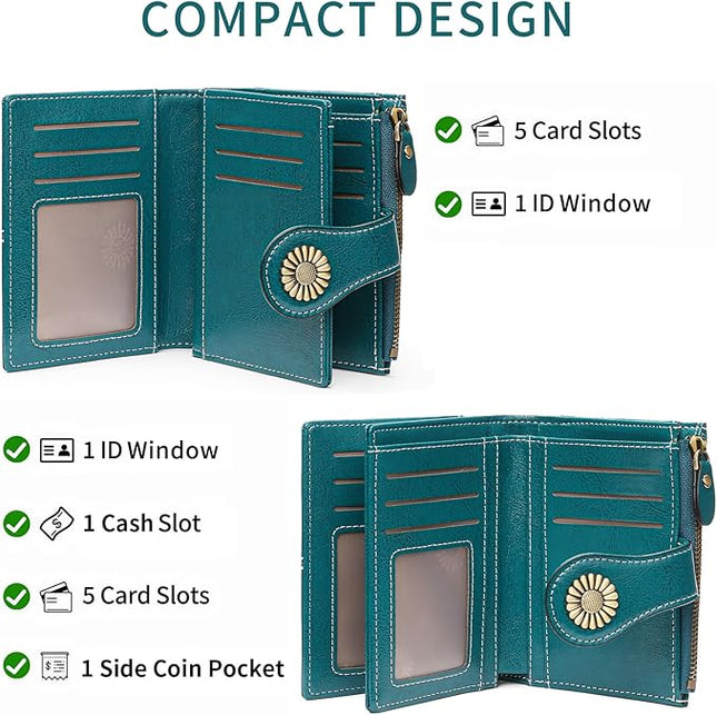 SENDEFN Small Womens Wallet Leather Bifold Card Holder RFID Blocking with Zipper Coin Pocket