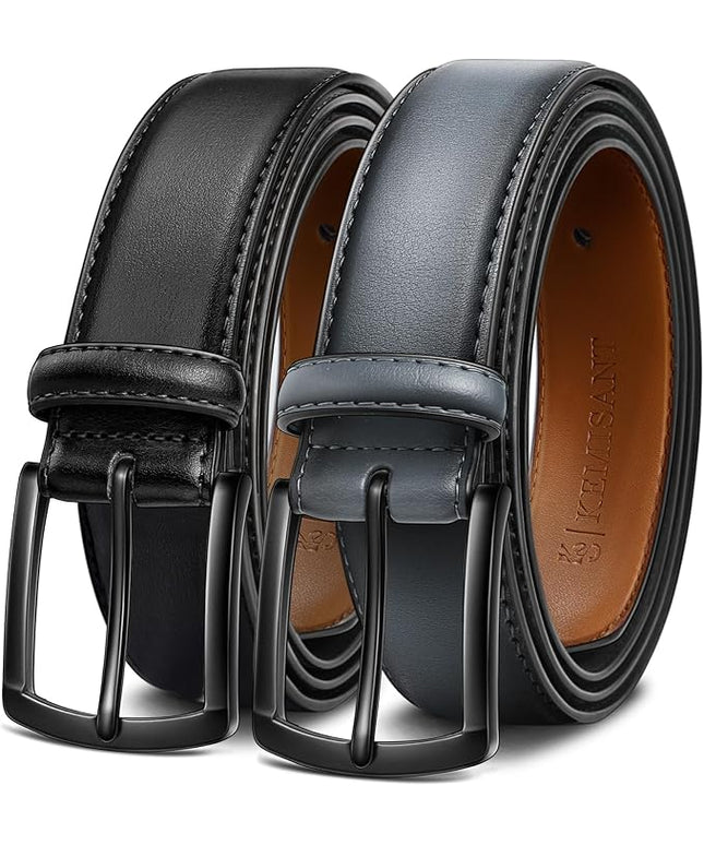 KEMISANT Men Belt 2Pack – Genuine Leather Belt for Men Dress Casual Golf Jeans 1 3/8"