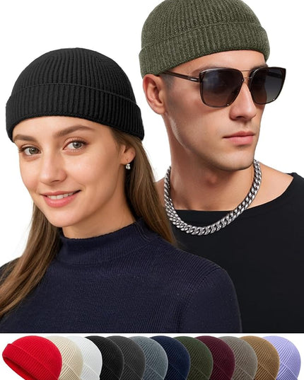 vidsel Thin Wool Fisherman Beanie Hat for Men Women Fall Winter,Short Knit Cuffed Fashion Trawler Skull Cap,Watch Cap