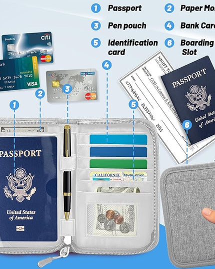 Passport Holder for Travel Essentials, RFID Blocking Protector Passport Wallets, Passport Document Organizer Case for Travel Must Have, Passport Book for Women, Couple, Family Cards, Tickets, ID, Cash