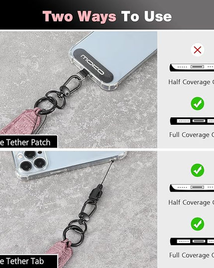 MoKo Universal Phone Lanyard, Nylon Adjustable Cell Phone Crossbody Strap Detachable Women & Men Cellphone Lanyards Around the Neck with Patches for iPhone, Most Smartphone, Rose Gold