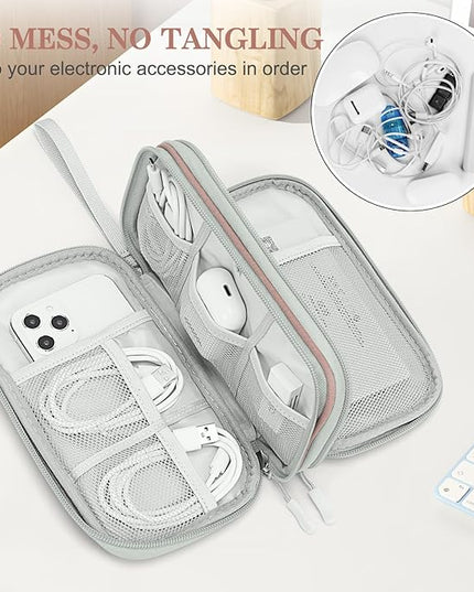 FYY Electronic Organizer, Travel Cable Organizer Bag Pouch Electronic Accessories Carry Case Portable Waterproof Double Layers All-in-One Storage Bag for Cable, Cord, Charger, Phone, Pattern Pink (M)