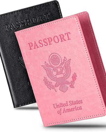 2 Pcs Passport holders，Ultra Slim passport wallet，PU Leather Passport Cover for Women and Men