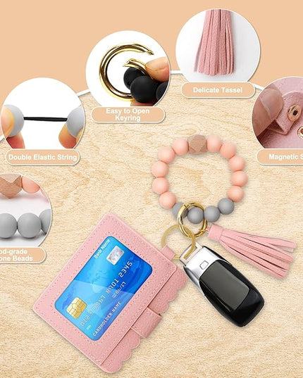 Wristlet Keychain for Women Silicone Key Ring Bracelet Wristlet Wallet Bracelet Keychain Card Holder Keyring
