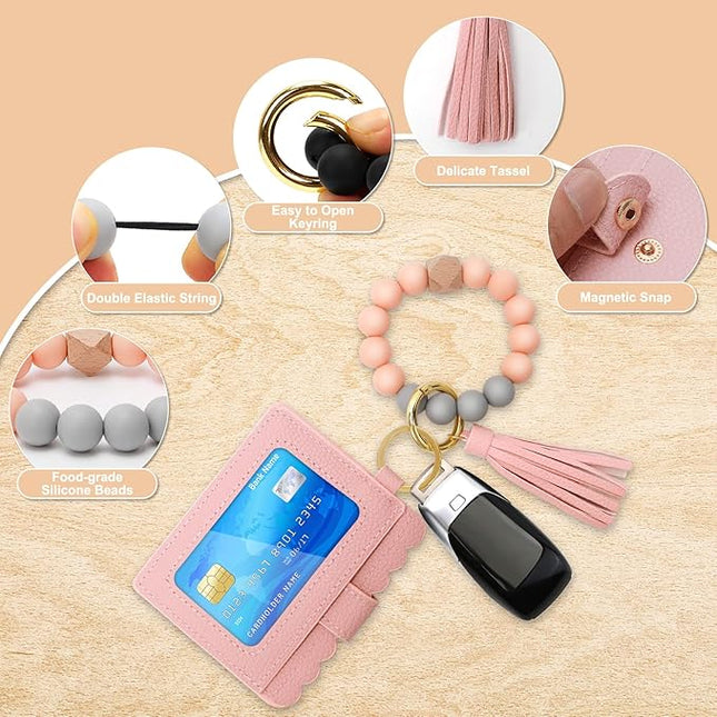 Wristlet Keychain for Women Silicone Key Ring Bracelet Wristlet Wallet Bracelet Keychain Card Holder Keyring