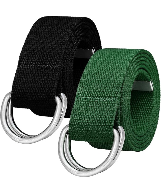 Falari Canvas Web Belt Metal Double D Ring Buckle for Men Women Casual Cloth Military Style Belt 1 1/2" Wide