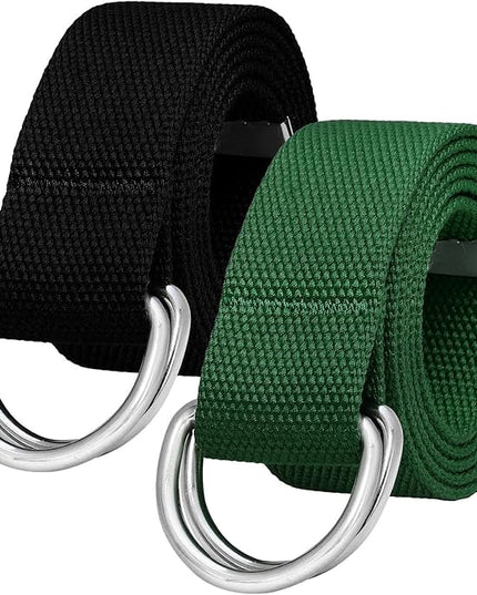 Falari Canvas Web Belt Metal Double D Ring Buckle for Men Women Casual Cloth Military Style Belt 1 1/2" Wide