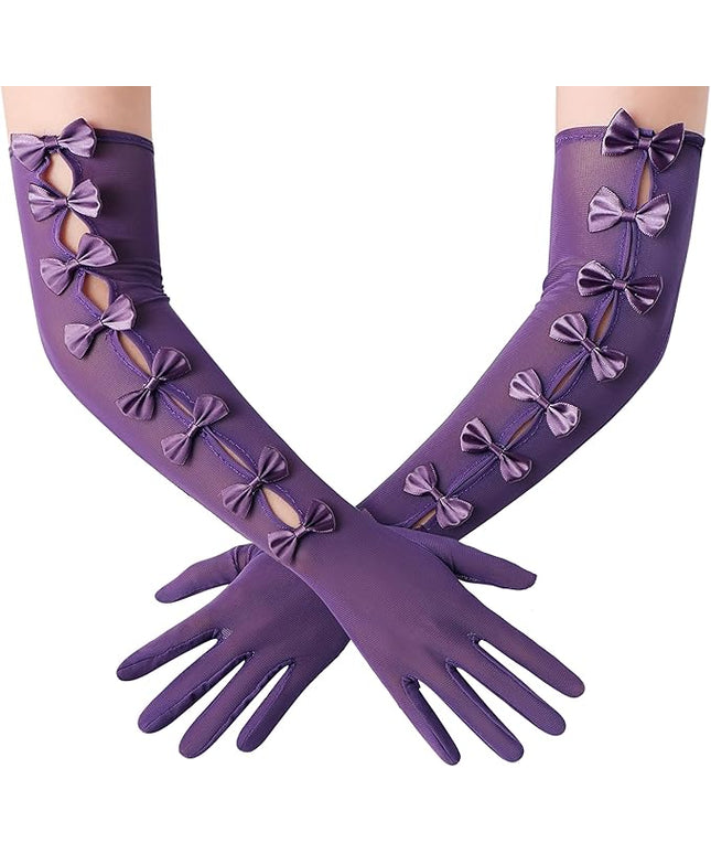 BABEYOND Lace Gloves for Women - Princess Gloves Long Stretchy Bow Mesh Tulle Sheer for Costume Opera Party