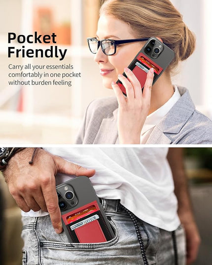 For Magsafe Wallet Stand, Strongest Magnetic Wallet for iPhone 17/16/15/14/13/12 Series, Magnetic Card Holder with Adjustable Stand, ID Window, 10 Cards Holder, Vegan Leather, RFID Blocking, Red
