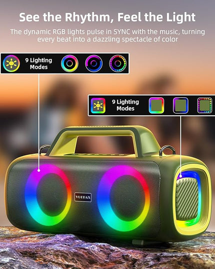 Portable Bluetooth Speaker Wireless,140W Peak Loud Sound with 2 Subwoofers and 2 Tweeters, Plus Bass Boost, IP65 Waterproof Outdoor Speaker, 24H Playtime, RGB Lights, TF/AUX/USB/Mic Input, Large Party