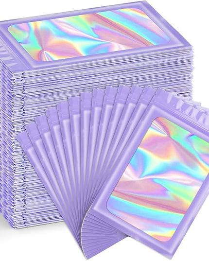 Funfery 300 Pack Smell Proof Resealable Bags for Food Storage,Holographic Bags 4x6 Purple Mylar Clear Packaging Bag- Scent Proof for Cookies, Zip Foil Pouch for Small Business