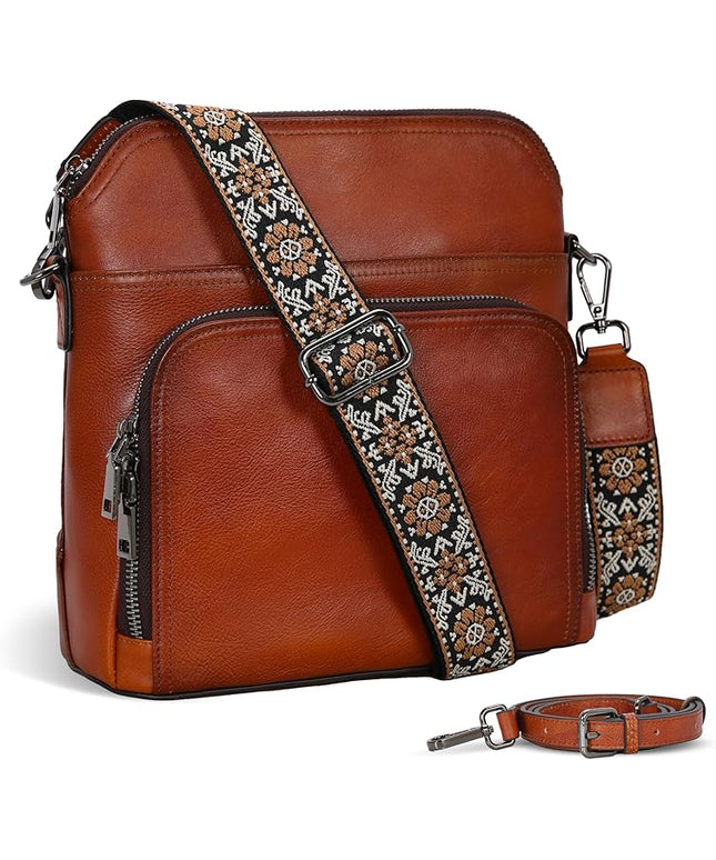 Iswee Leather Crossbody Bags for Women Multi Pockets Medium Shoulder Bag Lightweight Functional Travel Purse