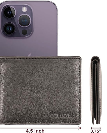 BOTANNER Mens Leather Flip ID Wallet RFID Blocking, 8 Credit Card Slots, 2 ID Window, 2 Sections for Bills, 3 Hidden Pockets | Black