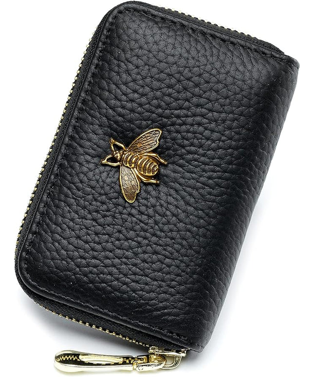 imeetu RFID Credit Card Holder, Small Leather Zipper Card Case Wallet for Women