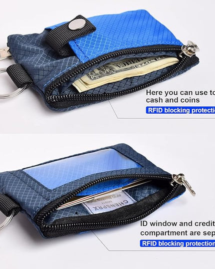 Minimalist RFID Blocking Small Wallet with ID Window,WaterResistant Zip Id Case Wallet with Lanyard Keychain for Cards,Cash,Travel,Women,Men