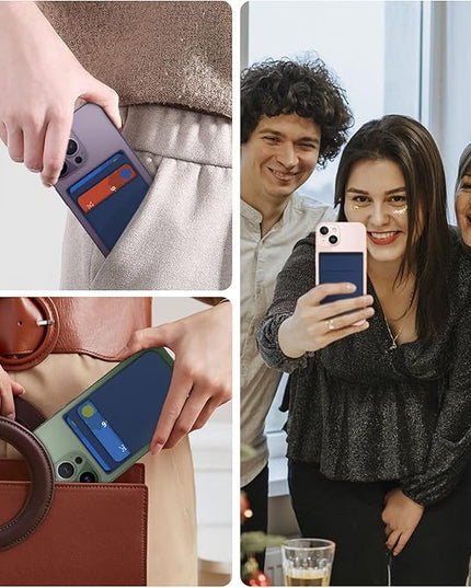 imluckies Magnetic Wallet for iPhone Magsafe, Double Stretchy Fabric Pocket Wallet, Magnet Credit ID Card Wallet Holder for iPhone 17 Pro Max / 17 Pro / 17/16 / 15/14 / 13/12 Series, Blue