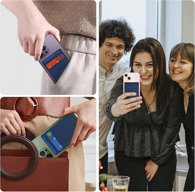 imluckies Magnetic Wallet for iPhone Magsafe, Double Stretchy Fabric Pocket Wallet, Magnet Credit ID Card Wallet Holder for iPhone 17 Pro Max / 17 Pro / 17/16 / 15/14 / 13/12 Series, Blue