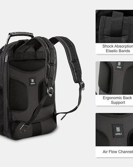 LEVEL8 Laptop Backpack, Work Backpack for Men Women, Travel Computer Bag for Business Fits 15.6" Laptop and Notebook - Black