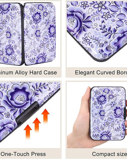 ELFISH Mini RFID Aluminum Wallet Credit Cards Holder Business Card Case Metal ID Case for Men Women (Camellia)