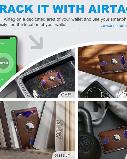 miyozi Airtag Wallet for Men,with Money Clip 11 Cards Slim Front Pocket Leather RFID Blocking Wallet with Gift Box