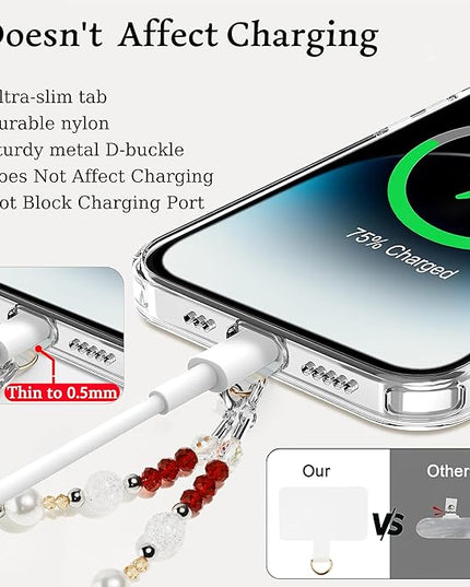 Marble Beaded Phone Wrist Strap,Detachable Phone Bracelet Strap with Tether Tab,Hands-Free Wristlet Strap (Red Cherry)