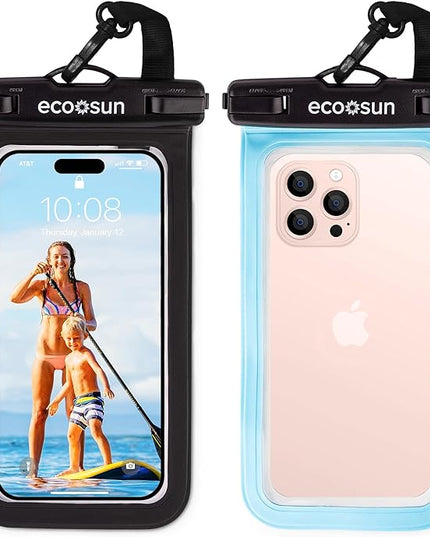 Eco Sun Waterproof Phone Pouch (2-Pack) — Designed in Hawaii — Case Fits All iPhones (incl. 16 Pro Max), Samsung Galaxy S24 Ultra & More Black/Blue