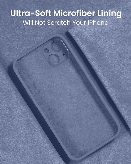FireNova Designed for iPhone 15 Plus Case, Silicone [Camera Protection] Case with [2 Screen Protectors], Soft Anti-Scratch Microfiber Lining Inside, 6.7 inch, Lavender Gray