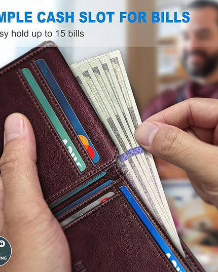 miyozi Airtag Wallet for Men,with Cash Pocket 2 ID Window 13 Cards,Slim Leather Wallet Front Pocket Card Holder RFID Blocking with Gift Box