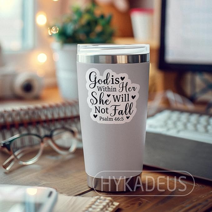 (3Pcs) God is Within Her She Will Not Fall Sticker – Inspirational Christian Vinyl Decal, Psalm 46:5 Scripture Stickers for Women – Waterproof for Laptop, Tumbler, Water Bottle – 3" x 2.8"