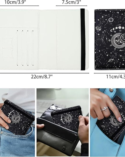 Passport Holder for Women and Men PU Leather Passport Cover for Travel (Sun Moon)