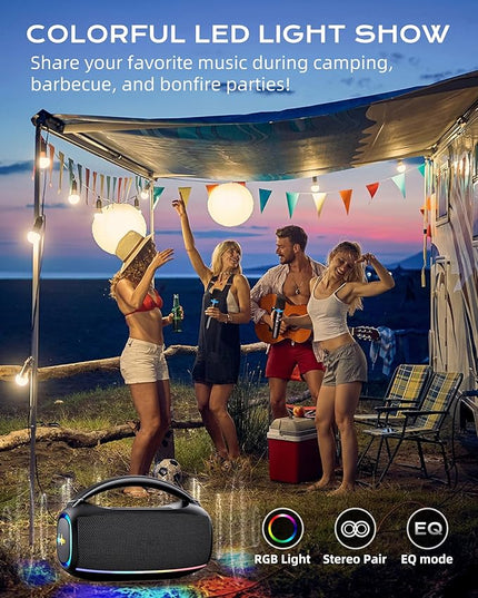 Portable Bluetooth Wireless,60W Loud Speaker with Bass,12H Playtime,IPX5 Waterproof,Stereo Loud Sound,Deep Bass,for Pool,Work,Beach,Outdoor,Workshop,Gift Portable Speaker with TWS (Black)