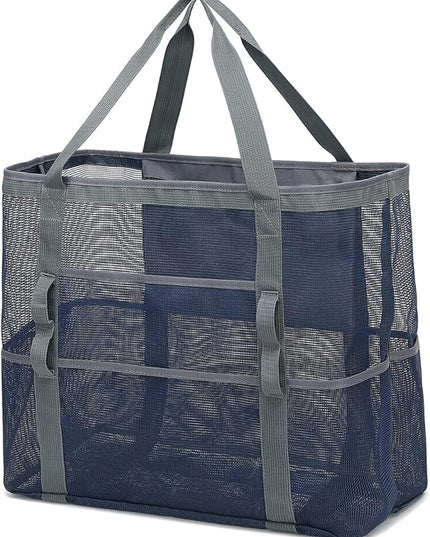 Mesh Beach Bag, Large Beach Tote with Zipper Pocket, Toys Pool Bag for Family Travel Vacation Cruise Essentials