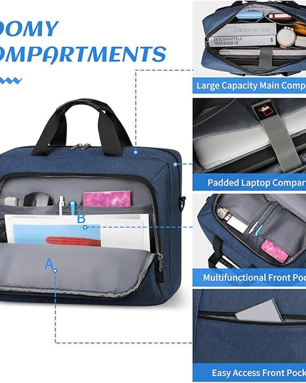 Laptop Bag 17.3 Inch Laptop Briefcase Large Waterproof Laptop Case for Men Women Business Office Work Computer Bag 17 Inch Adjustable Shoulder Messenger Bag, Blue