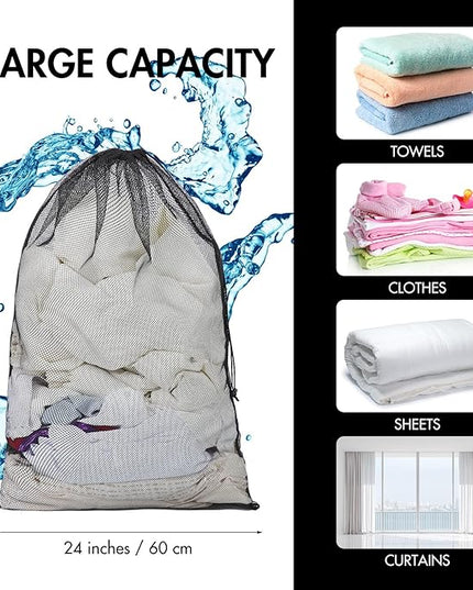 Berlune 30 Pack Large Mesh Laundry Bags, 24 x 36 Inch Bulk Wash Set with Drawstring for Commercial Use, Dorms, Vacation Rentals, Laundromats, Apartments & Facilities(Black)