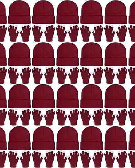 SATINIOR 56 Pcs Bulk Winter Hats and Gloves Set for Homeless Beanies Touchscreen Gloves Knit Cuffed Skull Caps for Men Women