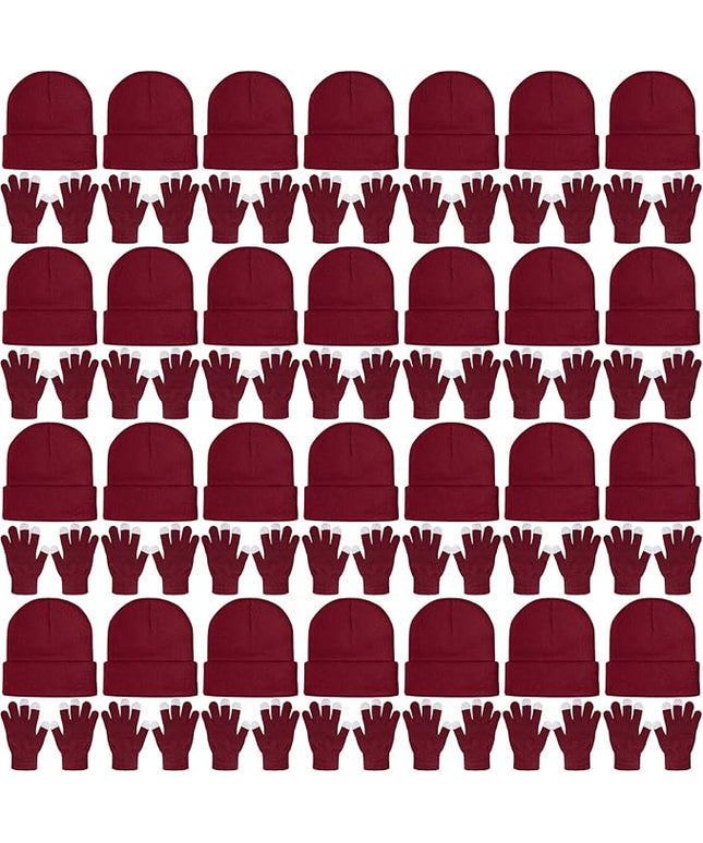 SATINIOR 56 Pcs Bulk Winter Hats and Gloves Set for Homeless Beanies Touchscreen Gloves Knit Cuffed Skull Caps for Men Women