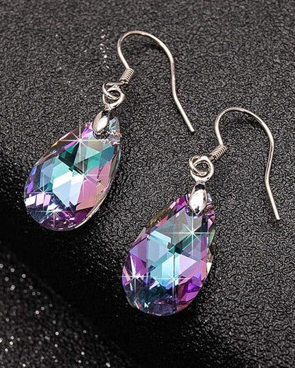 Teardrop Austrian Crystal Drop Dangle Earrings for Women 925 Sterling Silver Hook Hypoallergenic Jewelry