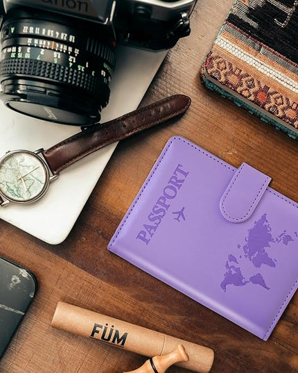 Passport Holder for Travel,Passport Holder with Card Slots Holder,Passport Case,Passport cover for Women and Men,Passport Wallet Travel Essentials and Accessories (Buckle, PURPLE)
