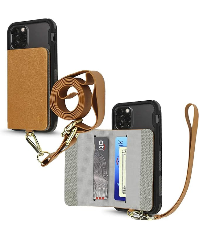 Cell Phone and Credit Card Holder with Crossbody and Wrist Straps, Stick-On Wallet w/RFID Protection Multiple Card Slots Transparent ID Pocket