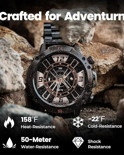WalkerFit Smart Watch for Men, 1.43" Round AMOLED, 5ATM Waterproof for Swim,Heart Rate & Sleep Monitor,Long Battery,Outdoor Activity Tracker,Voice Control&Bluetooth Call,Android Compatible with iPhone