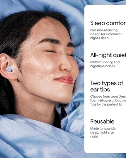 Loop Dream – Silicone/Memory Foam Earplugs for Sleep Comfort | Comfortable Ear Plugs for Muffling Snoring & Sleeping | Customized Fit | 27dB (SNR) Noise Reduction